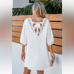 CUPSHE- Summer cloud v-neck mini dress, white, medium